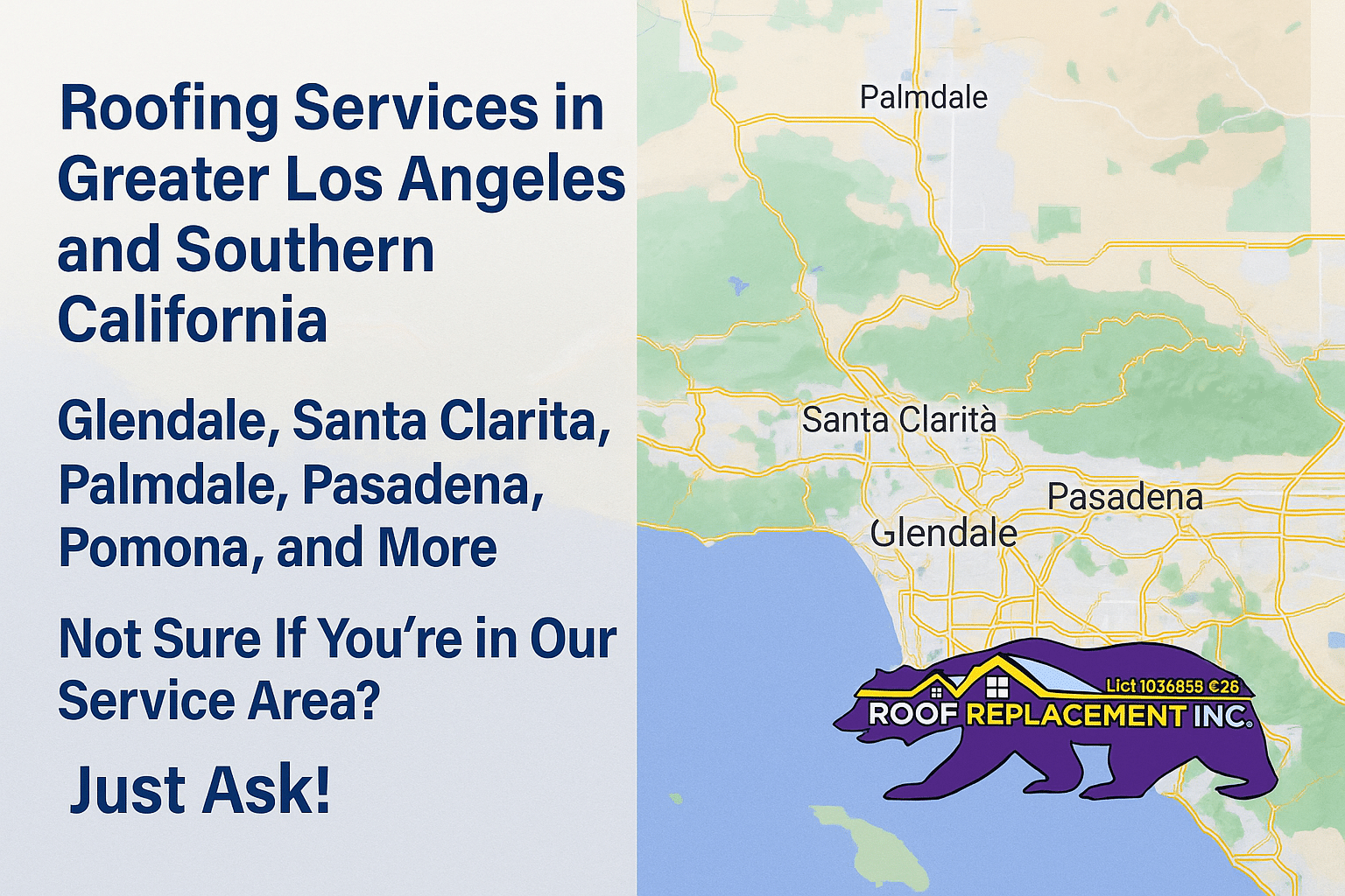 Roof services in Greater Los Angeles area map. Roof services in Greater Los Angeles area map.