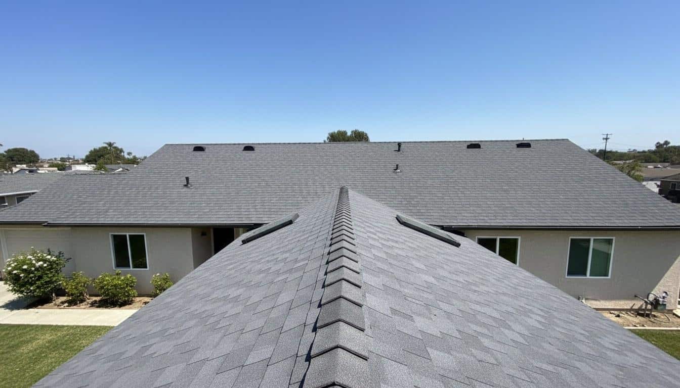 New asphalt shingle roof installation on a California residential home